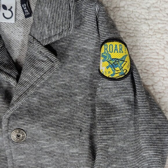 3Pomme Infant 6/9 Month Black/White Marl Blazer w/Shorts Knit w/Dinosaur Patch - Picture 5 of 8